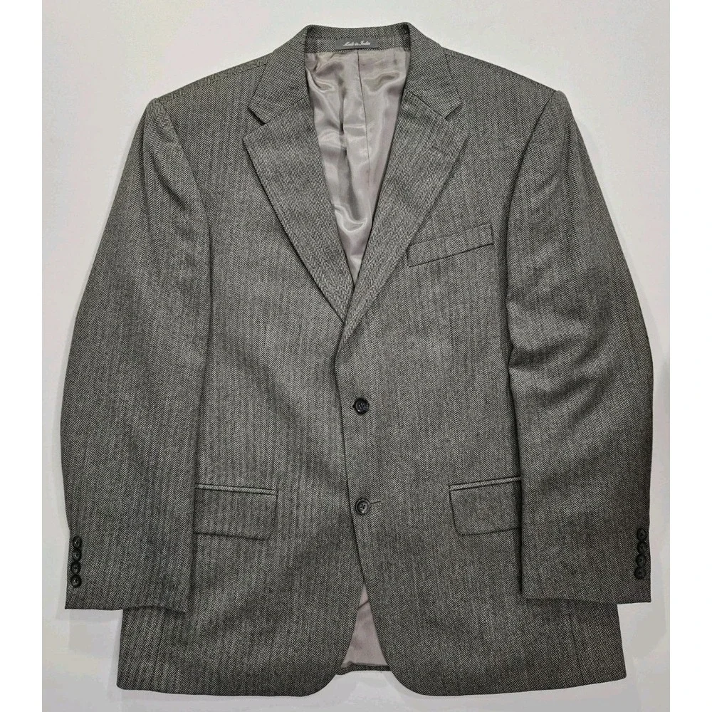 Oscar De La‎ Renta Men's Lambswool Herringbone Two Button Blazer 44R